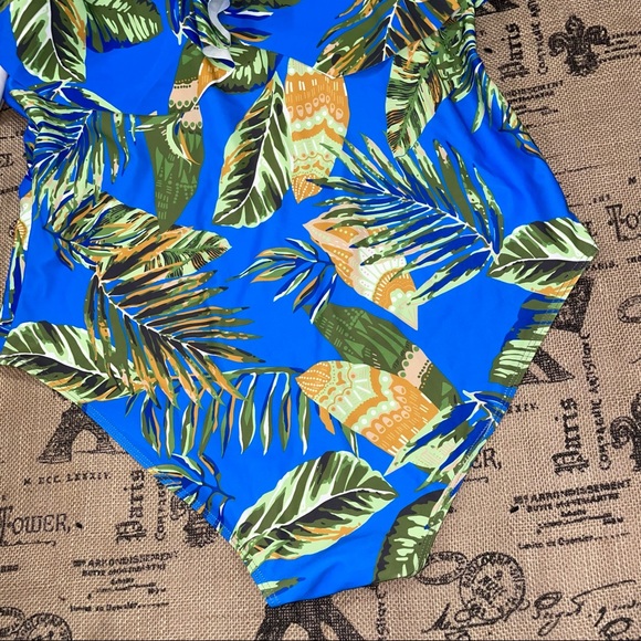 Daci NWT! Blue/Multi Palm Print Cold The Shoulder Swimsuit Size XXL - Picture 6 of 11